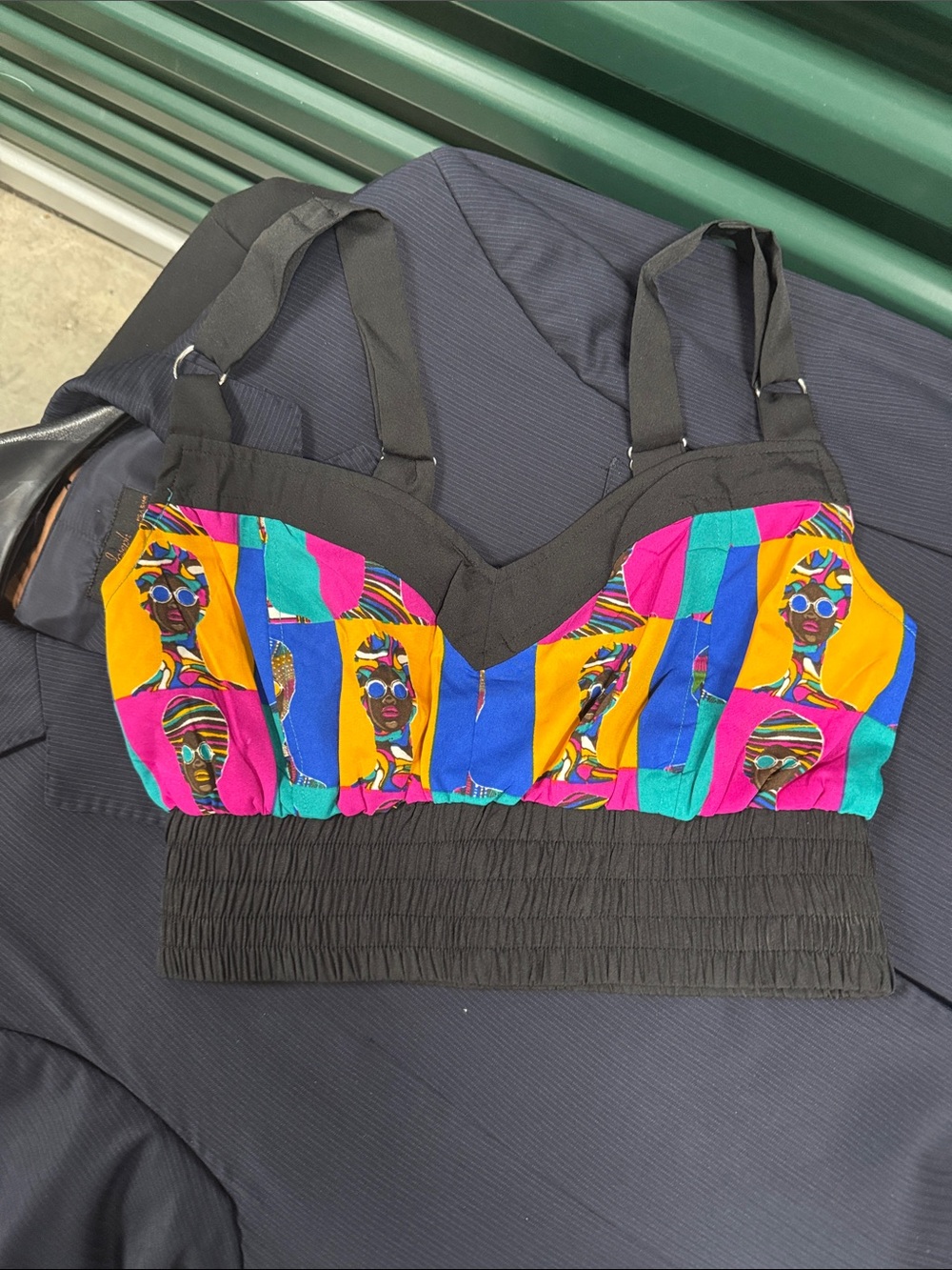 Colorful Patterned Crop Top with Black Trim